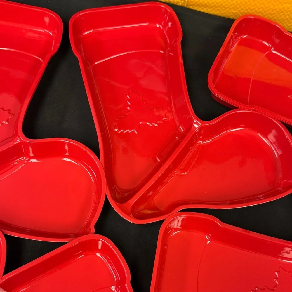 11 All New Plastic Red Boot Shaped Serving Trays Santa Boot style light weight